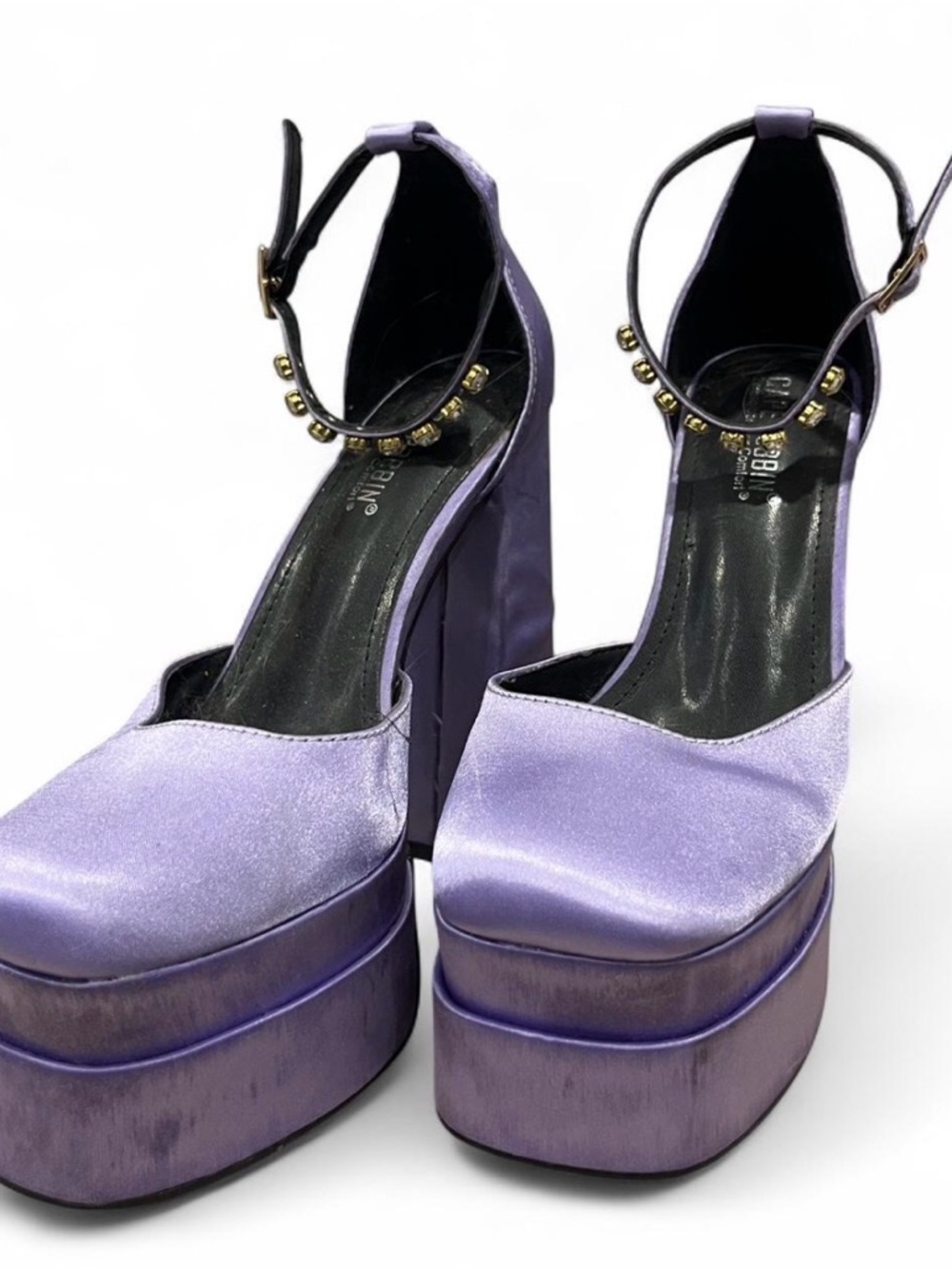 Lavender Satin Platform Ankle-Strap Heels